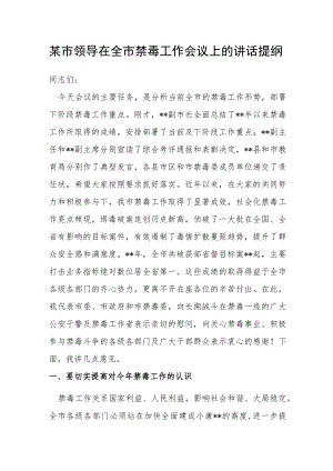 市领导在全市禁毒工作会议上的讲话提纲.docx