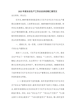 2023年度安全生产工作会议讲话稿汇篇范文.docx