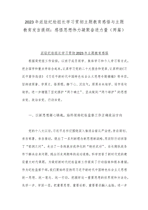 2023年派驻纪检组长学习贯彻主题教育感悟与主题教育发言提纲：感悟思想伟力凝聚奋进力量（两篇）.docx