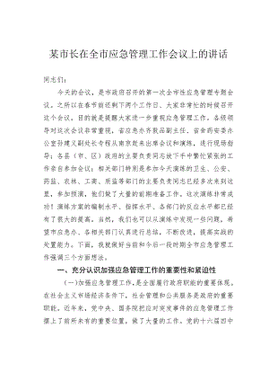 某市长在全市应急管理工作会议上的讲话 .docx