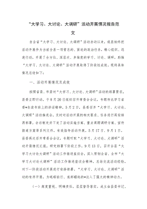 “大学习、大讨论、大调研”活动开展情况报告范文.docx