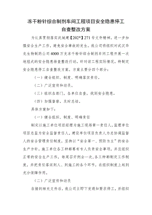 冻干粉针综合制剂车间工程项目安全隐患停工自查整改方案.docx