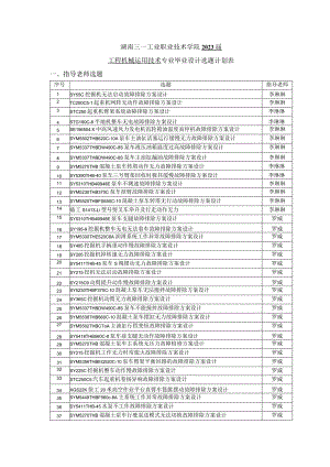 湖南三一工业职业技术学院2023届工程机械运用技术专业毕业设计选题计划表指导老师选题.docx