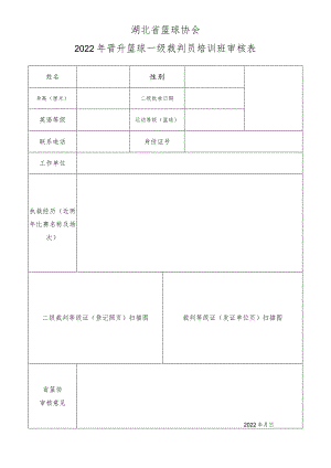 湖北省篮球协会2022年晋升篮球一级裁判员培训班审核表.docx