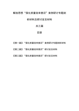 （3篇）解放思想“强化质量效率意识”案例研讨专题剖析材料及研讨发言材料.docx