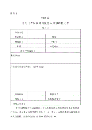 医药代表院内拜访医务人员预约登记表.docx