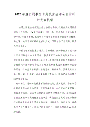 有关2023年度主题教育专题民主生活会会前研讨发言提纲.docx