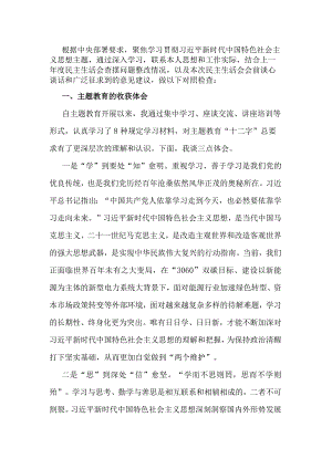 主题教育专题民主生活会个人发言提纲.docx