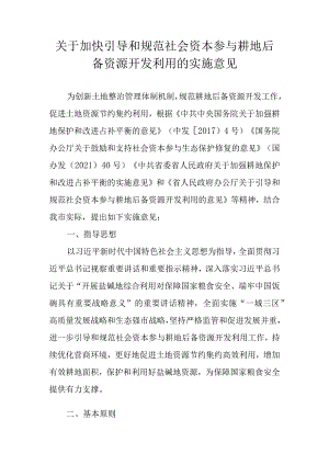 关于加快引导和规范社会资本参与耕地后备资源开发利用的实施意见.docx