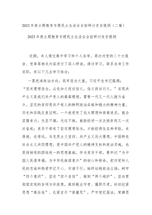 2023年度主题教育专题民主生活会会前研讨发言提纲(二篇).docx