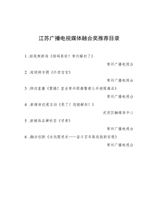 江苏广播电视媒体融合奖推荐目录.docx