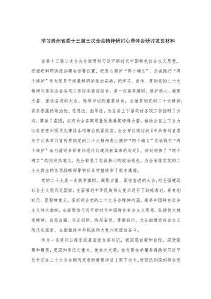 2023学习贵州省委十三届三次全会精神研讨心得体会研讨发言材料共10篇.docx