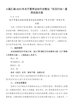 6篇汇编2023年关于夏季治安打击整治“百日行动”通用实施方案.docx