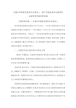 多措并举提振民营经济发展信心、毫不动摇坚持和加强党的全面领导两篇党课讲稿.docx