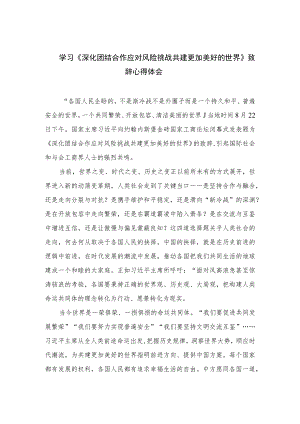 2023学习《深化团结合作应对风险挑战共建更加美好的世界》致辞心得体会精选(5篇).docx