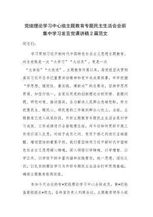 党组理论学习中心组主题教育专题民主生活会会前集中学习发言党课讲稿2篇范文.docx