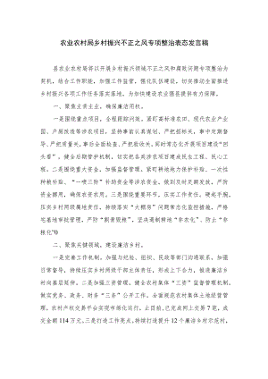2023农业农村局乡村振兴不正之风专项整治表态发言稿精选10篇.docx