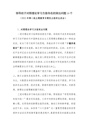 领导班子对照理论学习方面存在的突出问题20个(2023年第二批主题教育专题民主组织生活会）.docx