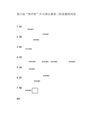 第六届“钟声杯”乒乓球比赛第二阶段赛程列表.docx