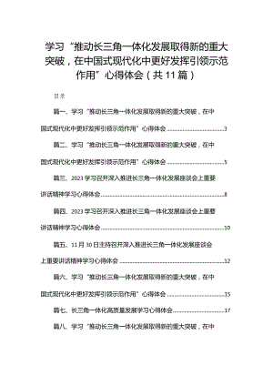 （11篇）学习“推动长三角一体化发展取得新的重大突破在中国式现代化中更好发挥引领示范作用”心得体会范文.docx