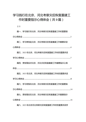（9篇）学习践行在北京、河北考察灾后恢复重建工作时重要指示心得体会精选.docx