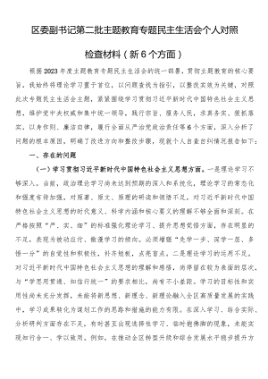 区委副书记第二批主题教育专题民主生活会个人对照检查材料（新6个方面）.docx