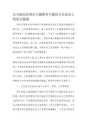 公司副总经理在主题教育专题民主生活会上的发言提纲.docx