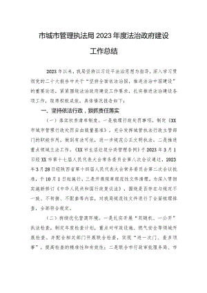 市城市管理执法局2023年度法治政府建设工作总结(20240102).docx