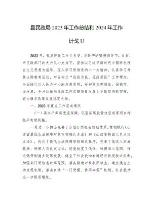 县民政局2023年工作总结和2024年工作计划（20231229）.docx