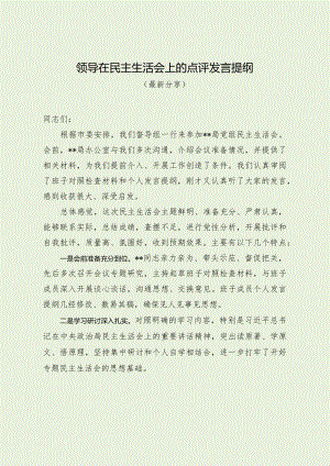 领导在民主生活会上的点评发言提纲（最新分享）.docx