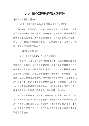 2023年国企纪检委员述职报告3300字.docx
