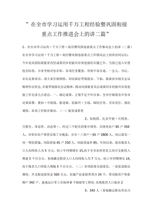 -在全市学习运用千万工程经验暨巩固衔接重点工作推进会上的讲二篇-.docx