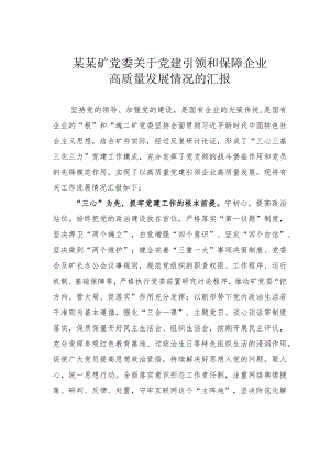 某某矿党委关于党建引领和保障企业高质量发展情况的汇报.docx