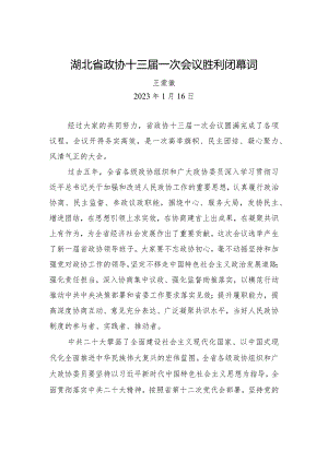 湖北省政协十三届一次会议胜利闭幕词.docx