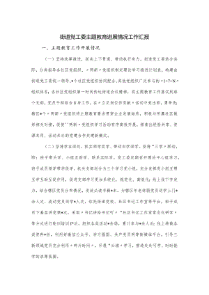 街道党工委主题教育进展情况工作汇报.docx