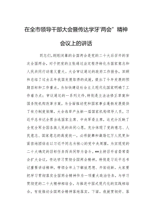 在全市领导干部大会暨传达学习“两会”精神会议上的讲话.docx