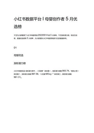 小红书数据平台 _ 母婴创作者5月优选榜.docx