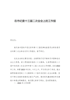 在市纪委十三届二次全会上的工作报告.docx