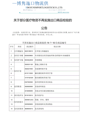 关于部分医疗物资不再实施出口商品检验的公告.docx