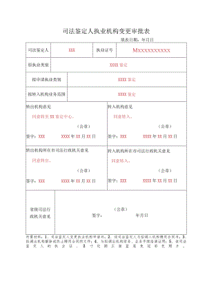 山西省司法鉴定人执业机构变更审批表（模板）.docx