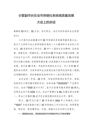 分管副市长在2023年全市供销社系统高质量发展大会上的讲话.docx