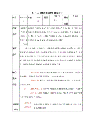 2023-2024学年九年级道德与法治上册（部编版）同步精品课堂 8.2 共圆中国梦（教学设计）.docx