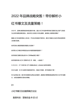 2022年品牌战略突围！带你解析小红书爆文及流量策略！.docx