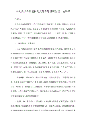 2022年在机关综合计划科党支部专题组织生活上的讲话.docx