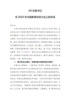 XX区委书记在2023年主题教育动员大会上的讲话.docx
