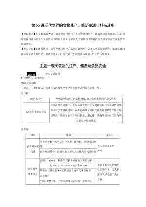 第17单元 现代史部分微专题整合 第55讲 现代世界的食物生产、经济生活与科技进步（含答案）.docx