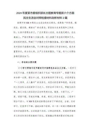 2024年度某市委组织部长主题教育专题新六个方面民主生活会对照检查材料剖析材料2篇.docx