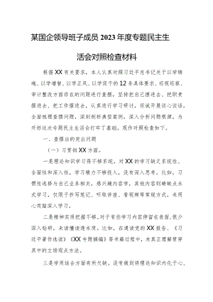 某国企领导班子成员2023年度专题民主生活会对照检查材料.docx