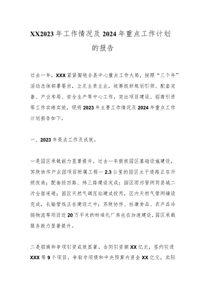 XX2023年工作情况及2024年重点工作计划的报告.docx
