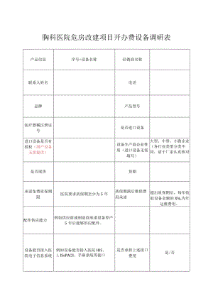 胸科医院危房改建项目开办费设备调研表.docx
